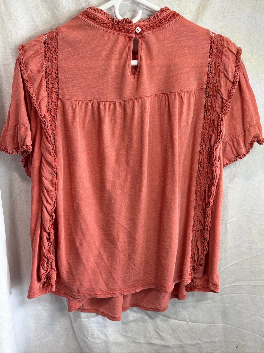 Free People Coral Rust Pintuck Crochet Peasant Top - Picture 3 of 8